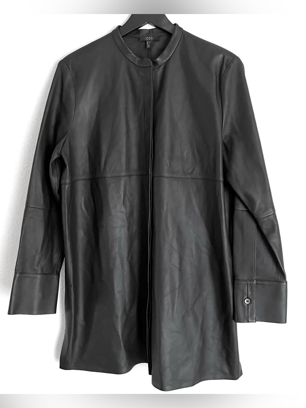 COS Women’s Leather Tunica Shirt Size 10 Black